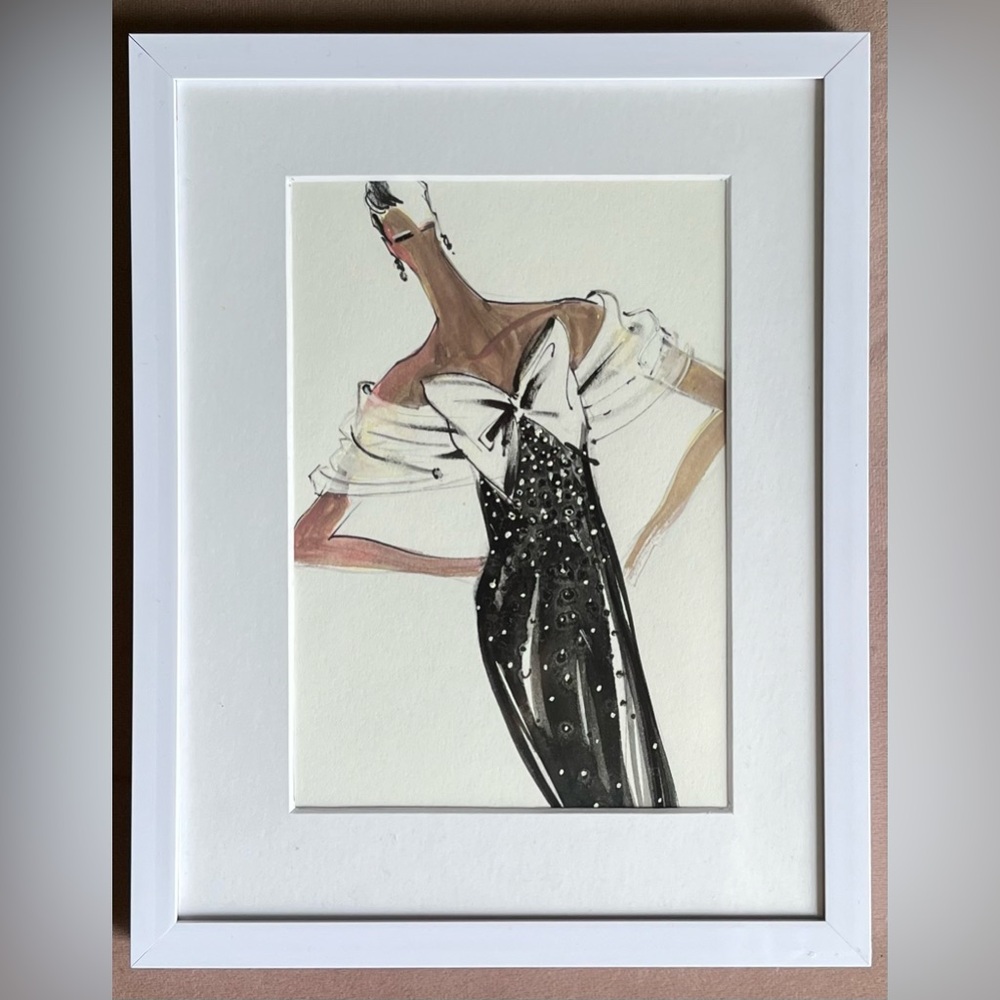 Original Hand-painted Fashion Sketch, framed (7.5x9.5)